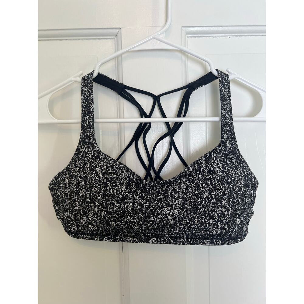 Lululemon Sports Bra Black White Speckled Strappy Racerback Activewear Women's 6